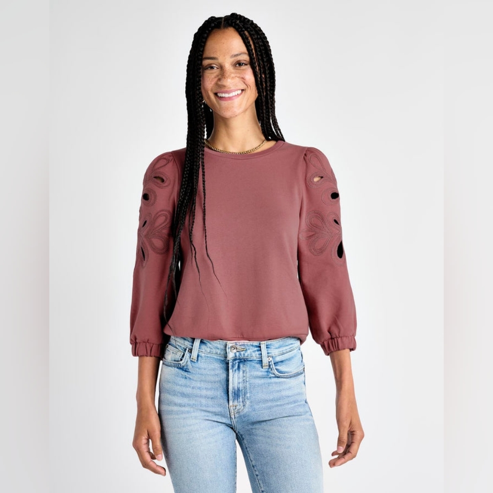 Splendid Serena Embroidered Sweatshirt Size M